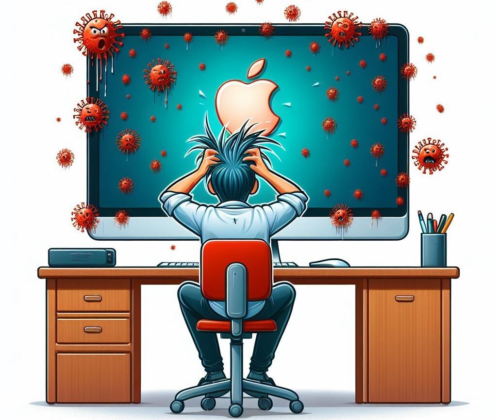 Nettoyage et Suppression De Virus, Cette image représente Un pc mac infecté par des virus, malwares, Docteur pc 33,bordeaux,talence