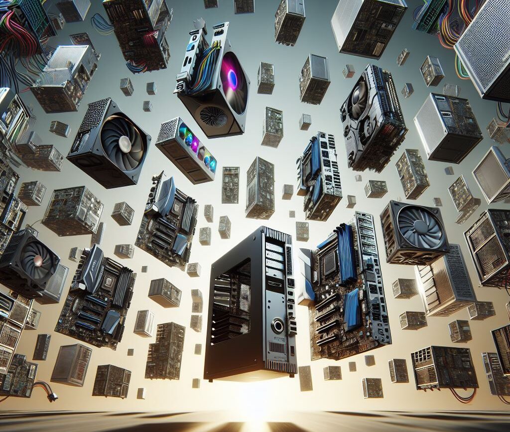 Cette Image Représente Des Composant D'ordinateurs et des ordinateurs comme s'il pleuvait des composants informatiques - Services De Dépannage Informatique