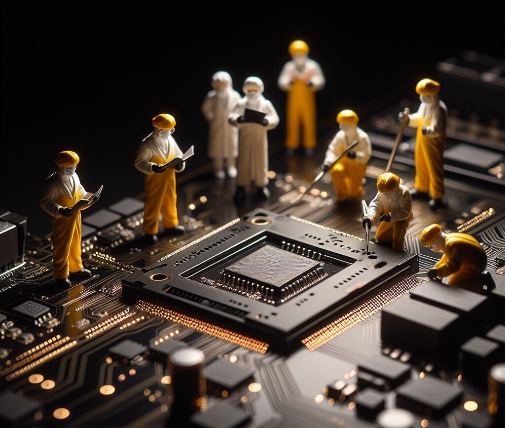 Cette image représente un zoom sur un circuit imprimé de couleurs chrome et or - Récupération de données Procedure recuperation de donnees bordeaux, dépannage Informatique