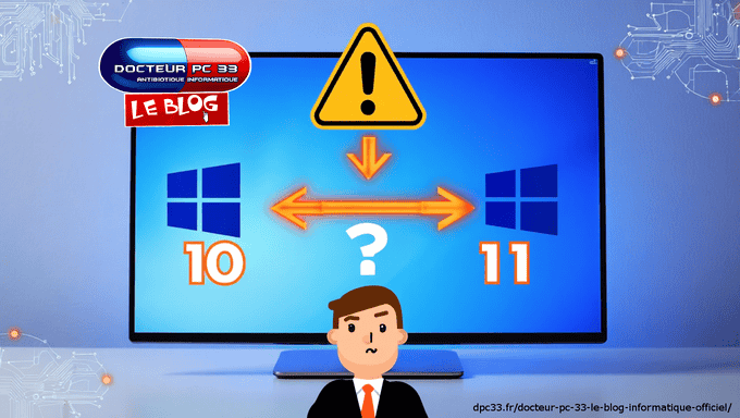 L'image représente l'arret de Windows 10 et la migration de windows 10 vers windows 11 - Fin de support Windows 10 Mise à jour Windows 10 vers Windows 11 Sécurité informatique Passer de Windows 10 à 11 PC Windows 10 compatible Windows 11 Fin du support de Windows 10, octobre 2025 Migration Windows 10 Nouveau PC Windows 11 Risques Windows 10 fin de support Linux sur ancien PC windows 10 ChromeOS Flex sur pc Windows 10