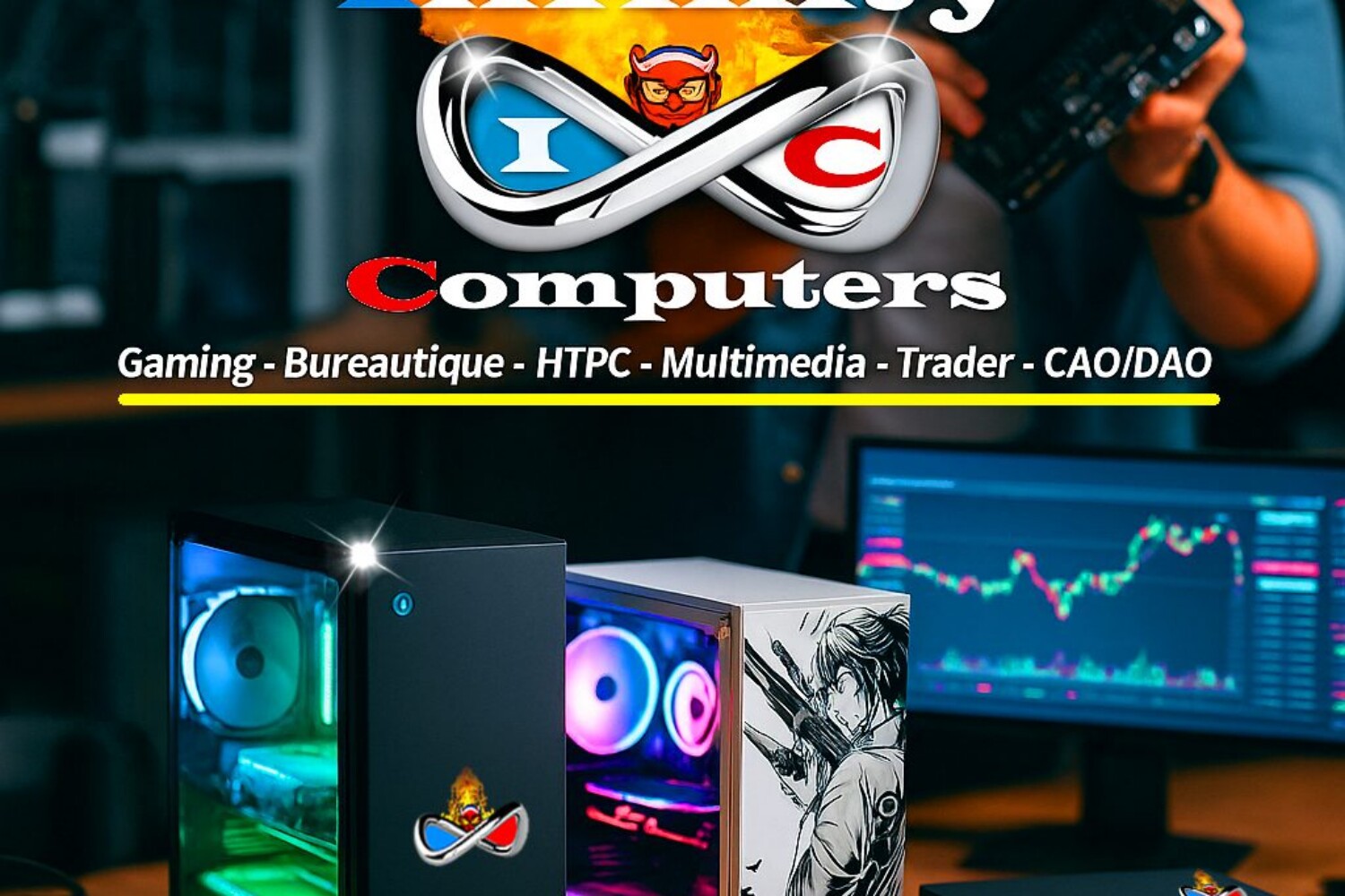 Plusieurs ordinateurs assemblés à Talence (33) le logo de l'assembleur pc Infinity Computers