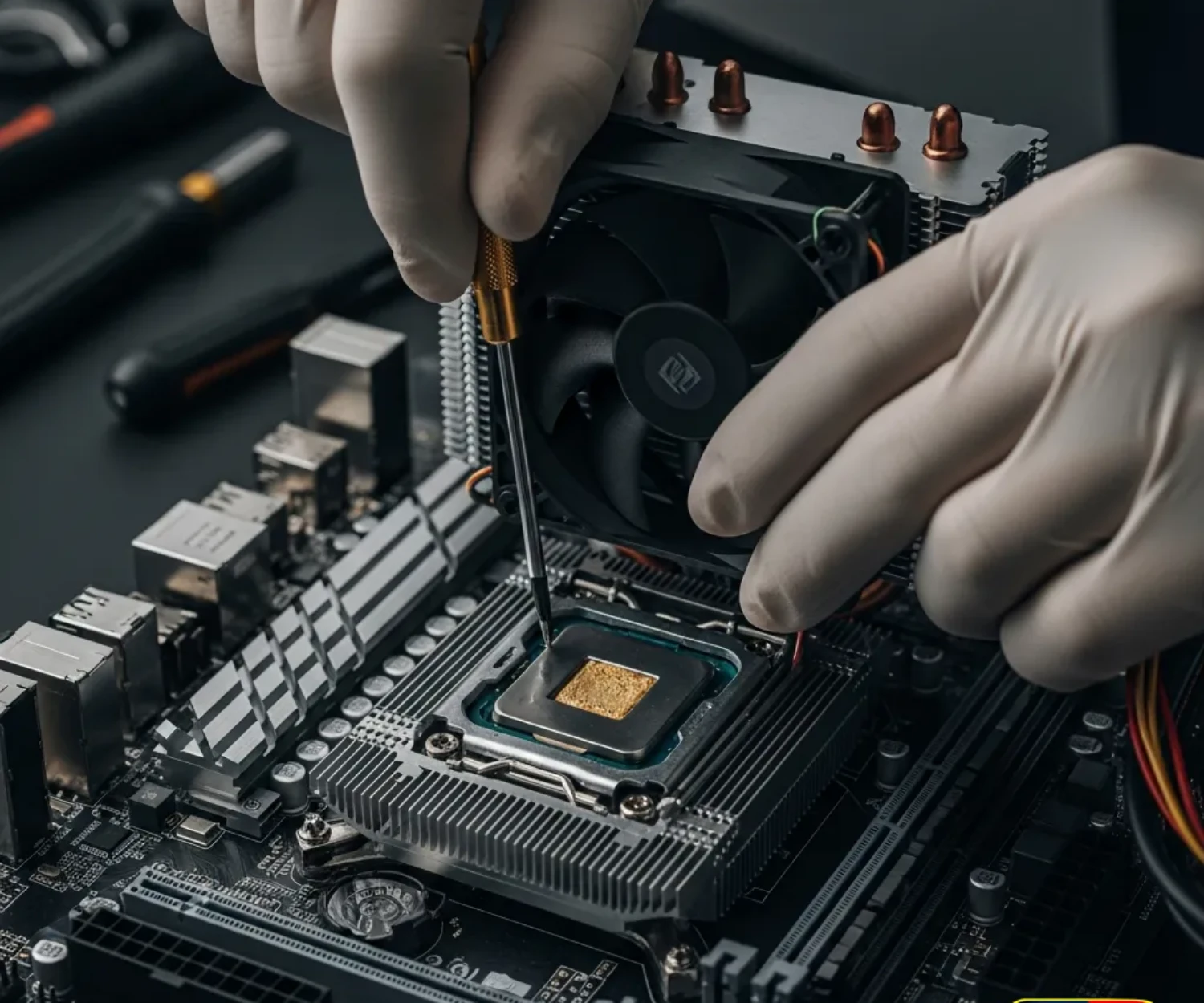 Expert réalisant une maintenance préventive PC avec un dépoussiérage complet du ventilateur et de la carte mère pour éviter la surchauffe. ---LEGENDE_IMG_1--- Le dépoussiérage est la première étape cruciale d'une maintenance préventive PC efficace pour prolonger la vie de votre ordinateur. ---DESC_IMG_1--- Image détaillée d'une maintenance préventive PC effectuée à l'atelier Docteur PC 33. On y voit le nettoyage en profondeur d'un ordinateur pour retirer la poussière accumulée, une opération essentielle pour garantir un bon refroidissement, éviter la surchauffe et doubler la durée de vie des composants comme la carte mère et le processeur. ---PROMPT_IMG_2--- Extreme close-up, macro photography of a technician applying fresh thermal paste onto a CPU. The CPU is seated in the motherboard socket. The technician's gloved hand holds a syringe, precisely applying a small, perfect bead of silver thermal compound. The surrounding motherboard components are visible but slightly out of focus. The lighting is clinical and bright, highlighting the metallic sheen of the paste and the intricate details of the processor. The atmosphere is one of precision and expertise. Hyper-realistic, detailed shot, clean aesthetic. no text, textless, zero typography. ---NOM_IMG_2--- remplacement-pate-thermique-maintenance-preventive-pc-surchauffe.webp ---TITRE_IMG_2--- Remplacement Pâte Thermique lors d'une Maintenance Préventive PC ---ALT_IMG_2--- Gros plan sur l'application de pâte thermique neuve sur un processeur durant une maintenance préventive PC pour lutter contre la surchauffe. ---LEGENDE_IMG_2--- Une étape technique de la maintenance préventive PC : le remplacement de la pâte thermique pour un refroidissement optimal. ---DESC_IMG_2--- Cette photo illustre une intervention clé de la maintenance préventive PC : le remplacement de la pâte thermique. Ce geste technique, réalisé par un expert, assure un transfert de chaleur optimal entre le processeur (CPU) et son système de refroidissement, prévenant ainsi les surchauffes critiques qui peuvent endommager votre machine et réduire sa durée de vie.