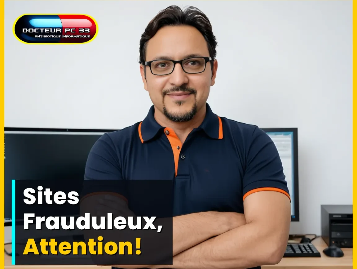 Christophe, expert Docteur PC 33 à Talence, aidant à identifier un site internet frauduleux. Cyberfraude En Ligne