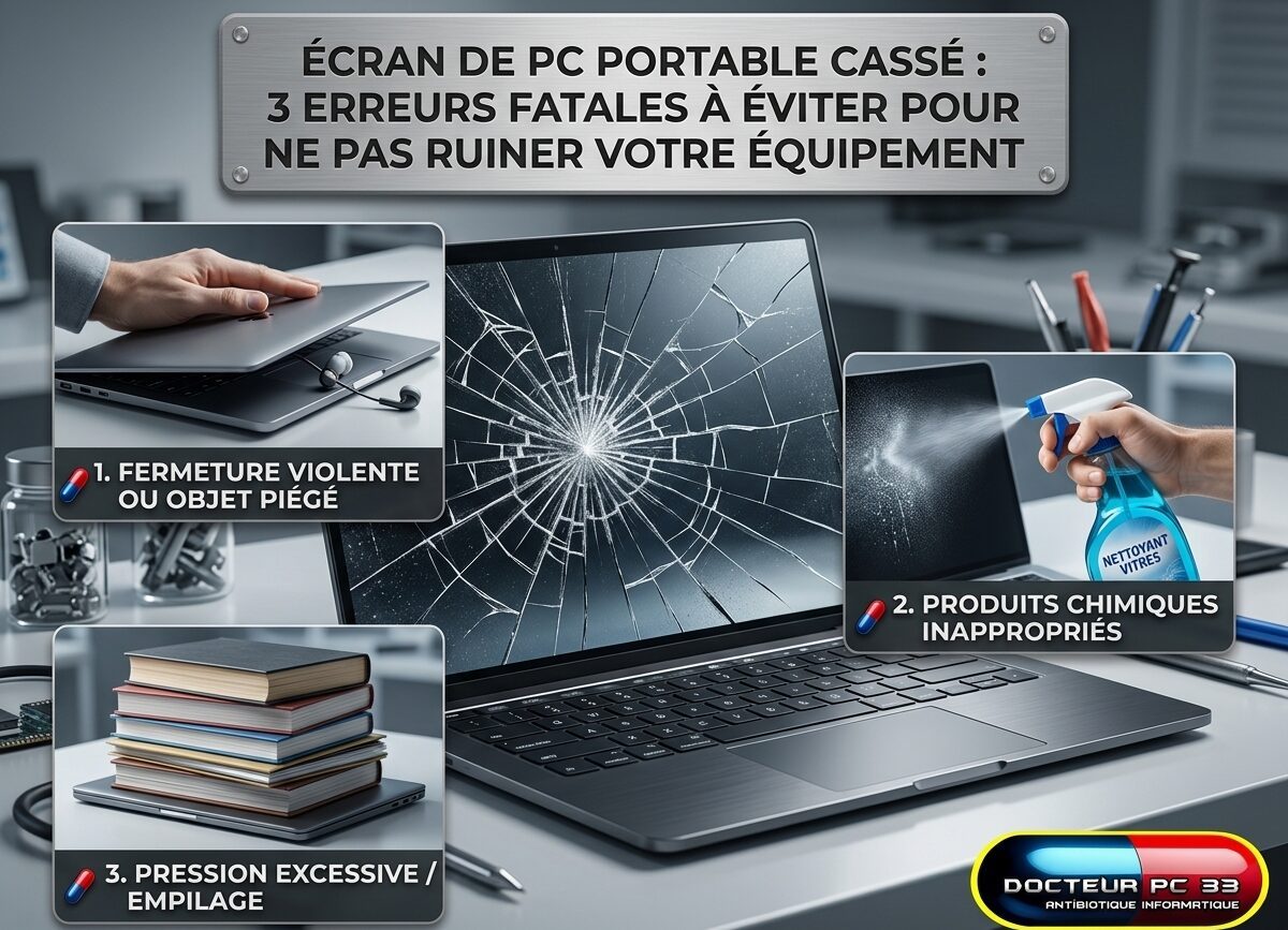 Écran_PC_portable_cassé_erreurs - Dépannage informatique Talence - Bordeaux