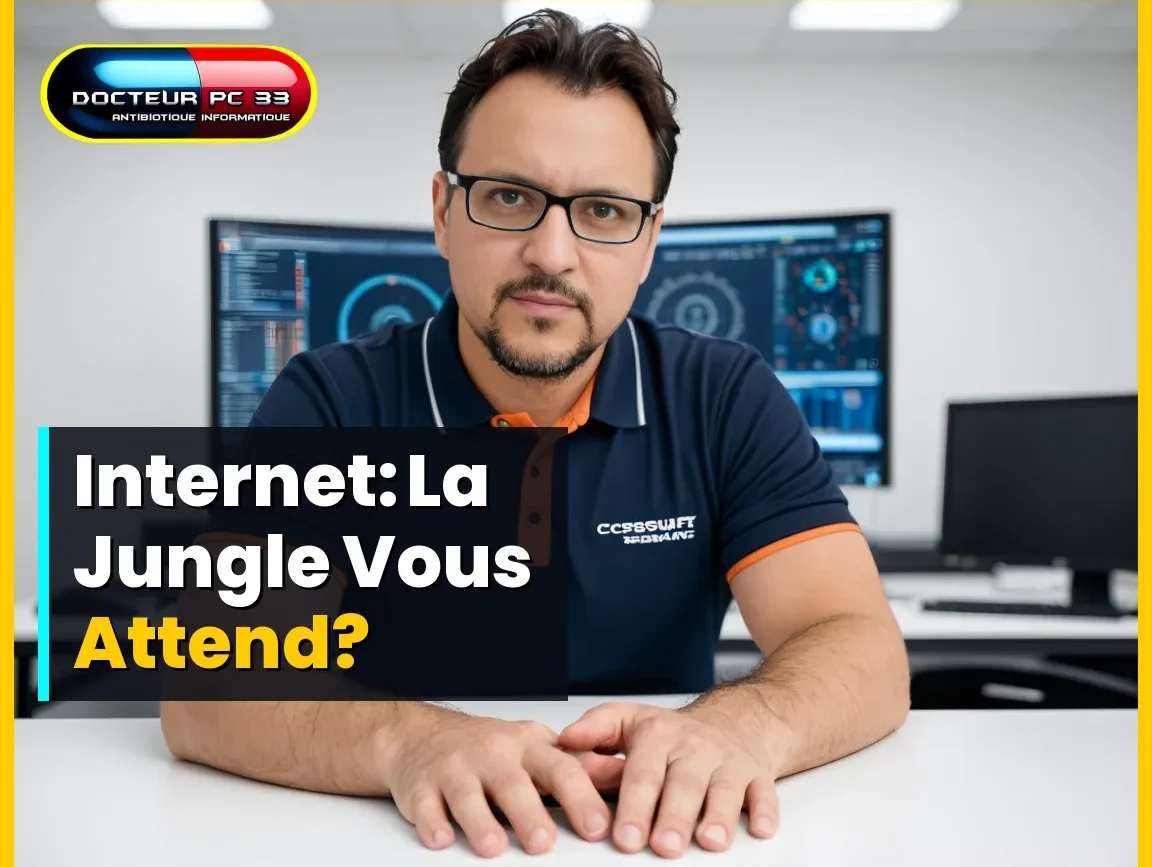 Christophe, expert en cybersécurité de Docteur PC 33, protégeant un ordinateur.