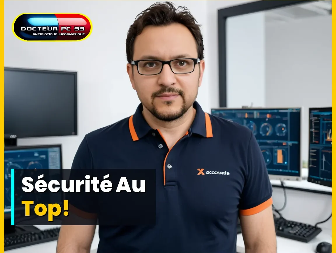 Christophe, Docteur PC 33, expert en sécurité réseau domestique dans son atelier de Talence.